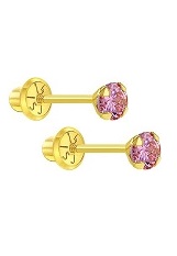 felicitous 14k yellow gold pink cubic zirconia birthstone baby earrings